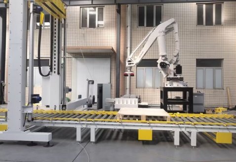 軍工行業碼垛纏繞打包包裝線